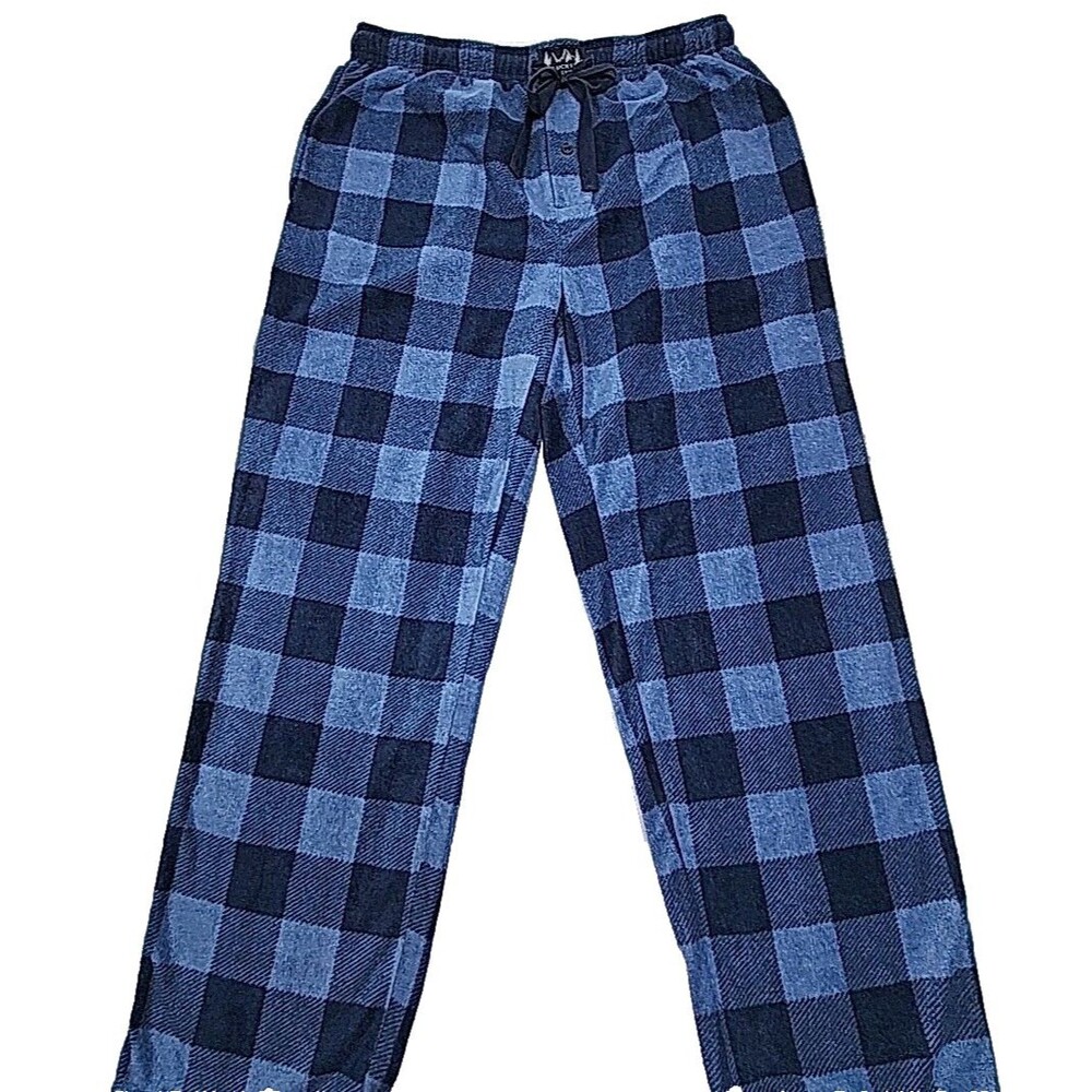 Lucky Brand Fleece Pant Blue Plaid Sleepwear Lounge Pajama Size Large 30" Inseam